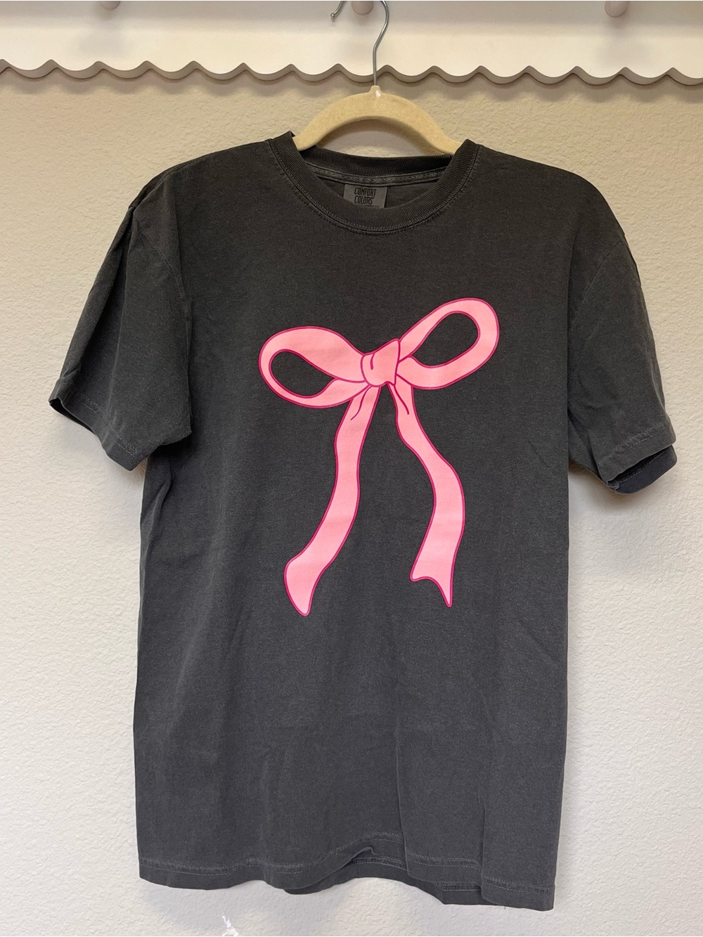 Dark grey T-Shirt with Pink Coquette Bow Graphic
